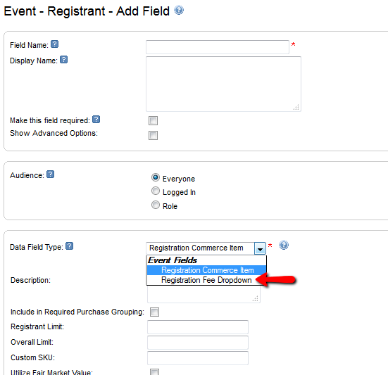 Registration Fee Dropdown Support Center