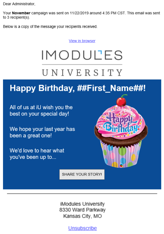 An example of a successful notification email