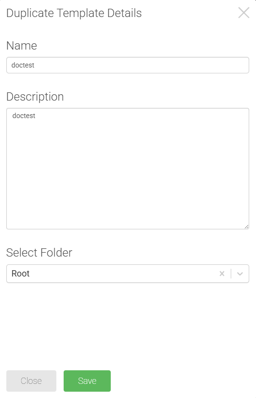 The duplicate template details screen